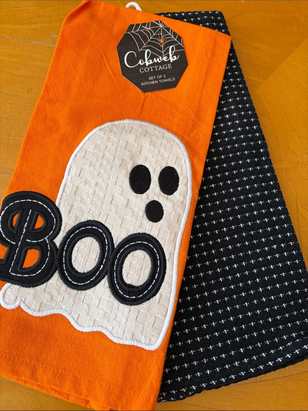 Halloween Ghost 'Boo' Kitchen Towels - Orange & Black (Set of 2)